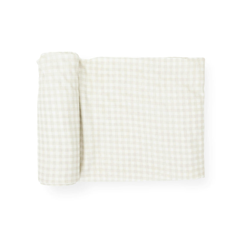 Stretch Knit Swaddle Blanket - Tan Gingham