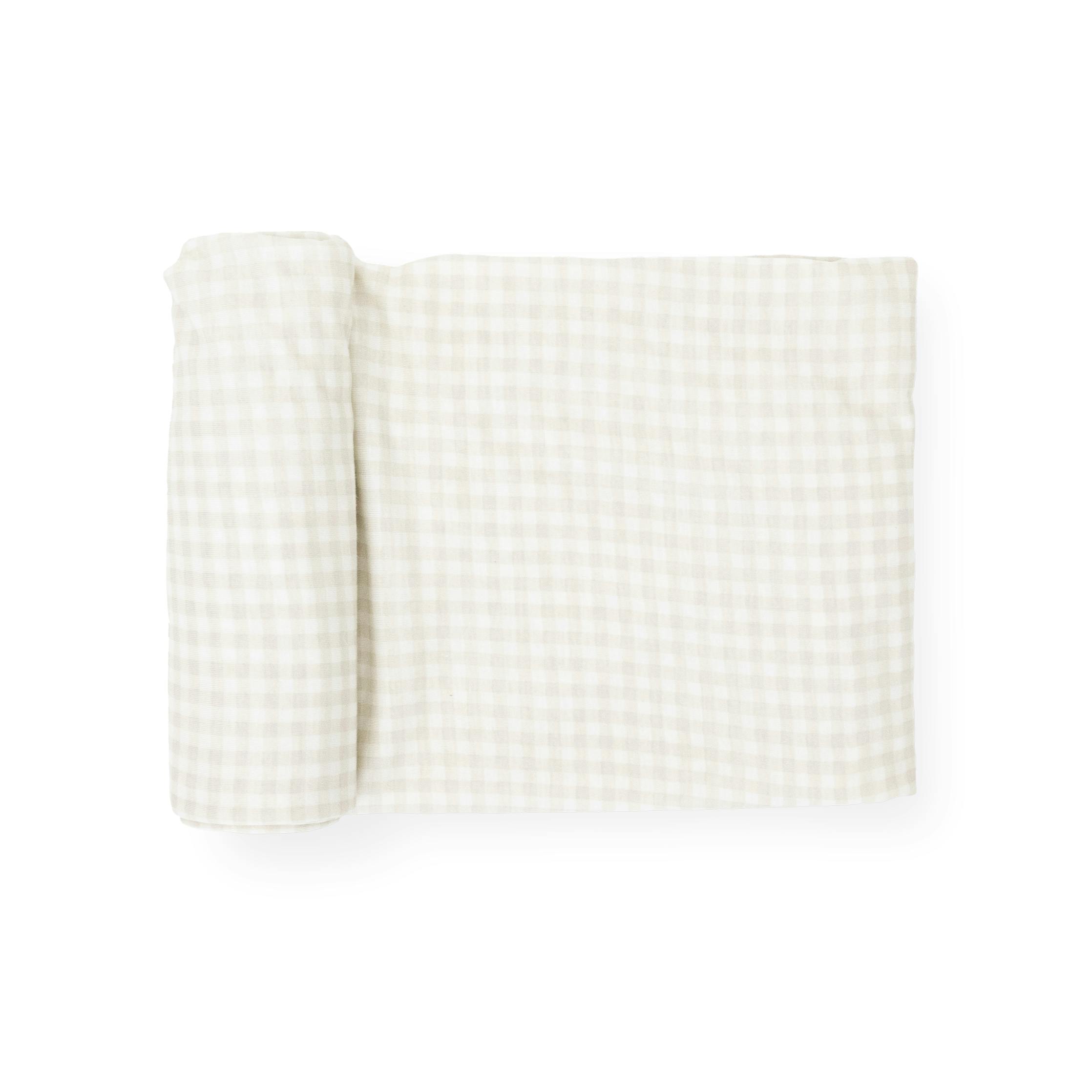 Stretch Knit Swaddle Blanket - Tan Gingham