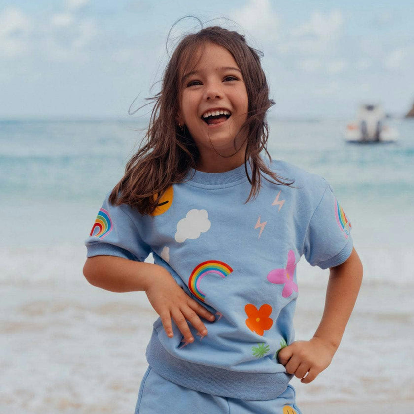 Happy Daisy Print 2-Piece Tee & Short Set