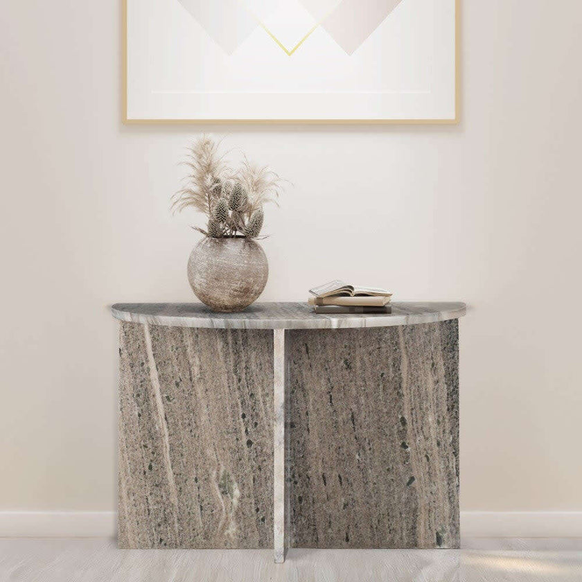 Patrice 20" Art Deco Minimalist Natural Marble Handmade Demilune Side Table