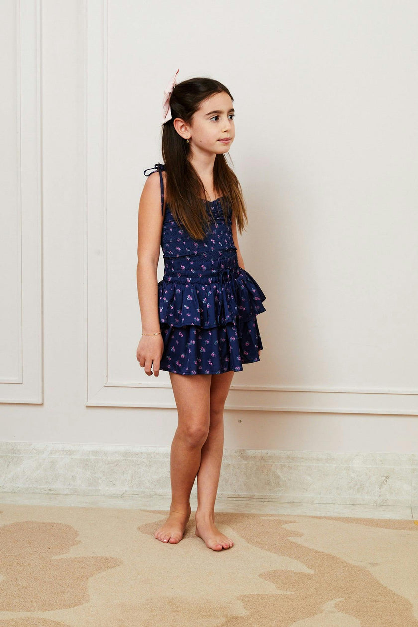Georgia Navy Rose Satin Smocked Top