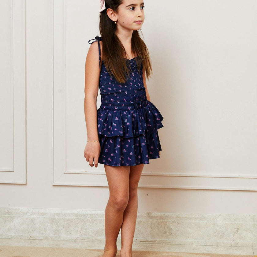 Georgia Navy Rose Satin Smocked Top