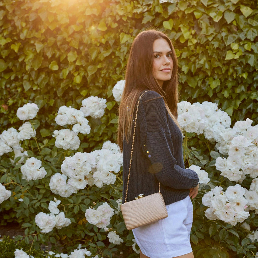Women's Jen Straw White Stone Clutch Bag