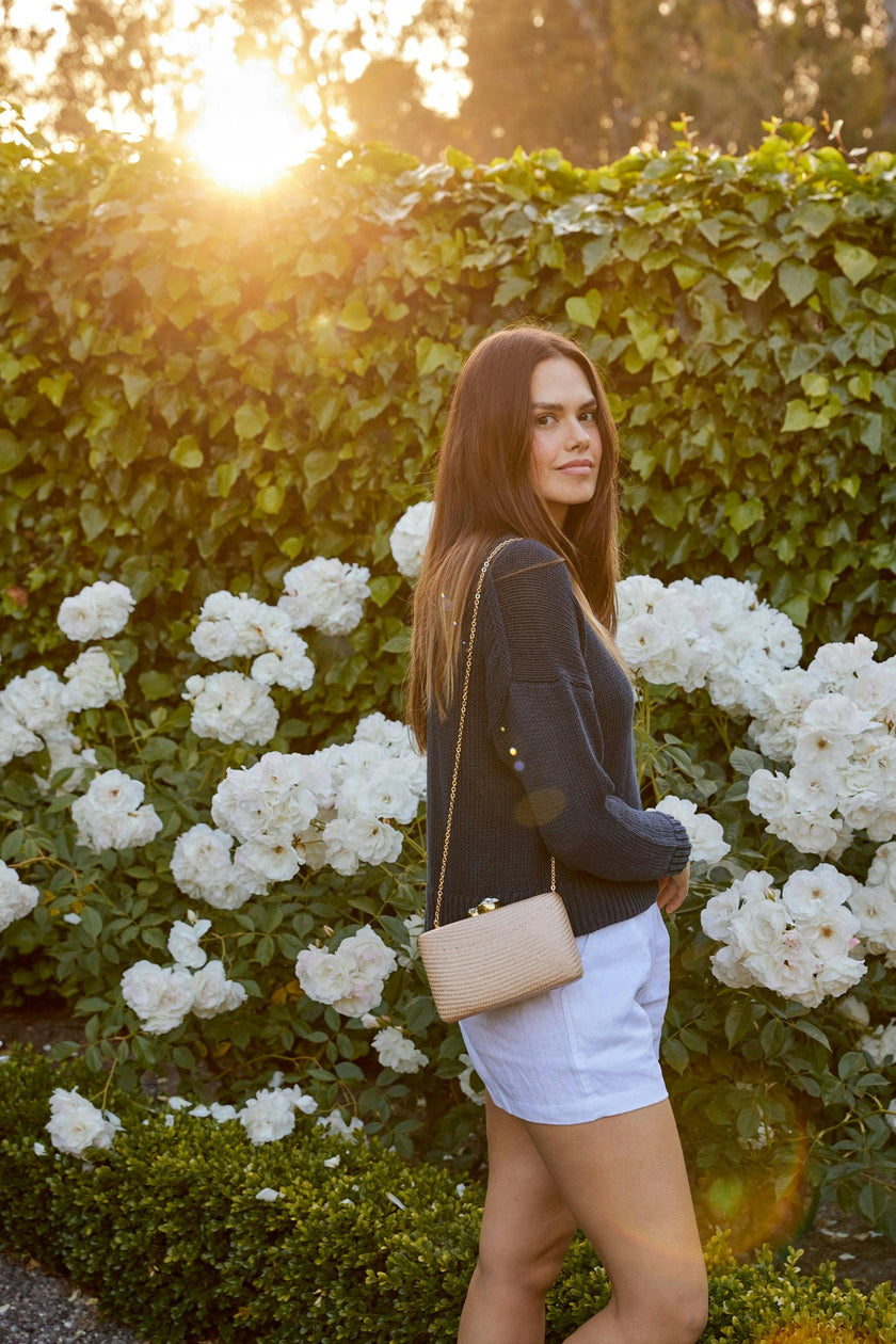 Women's Jen Straw White Stone Clutch Bag