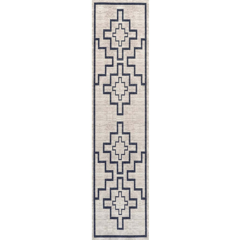 Ashkii Minimalist Medallion Machine-Washable Area Rug, White