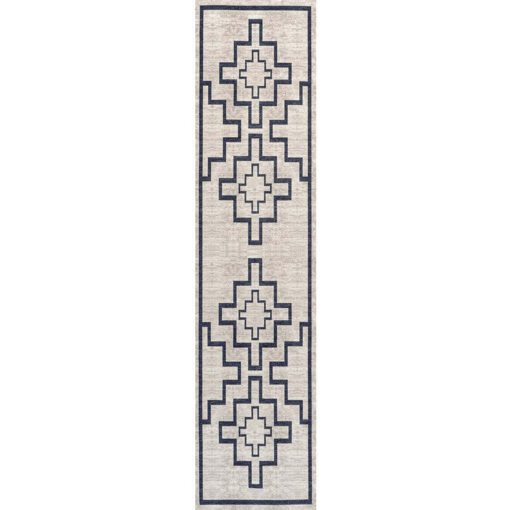 Ashkii Minimalist Medallion Machine-Washable Area Rug, White