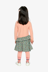 Bi-Material Dress Pale Pink And Green Floral Print