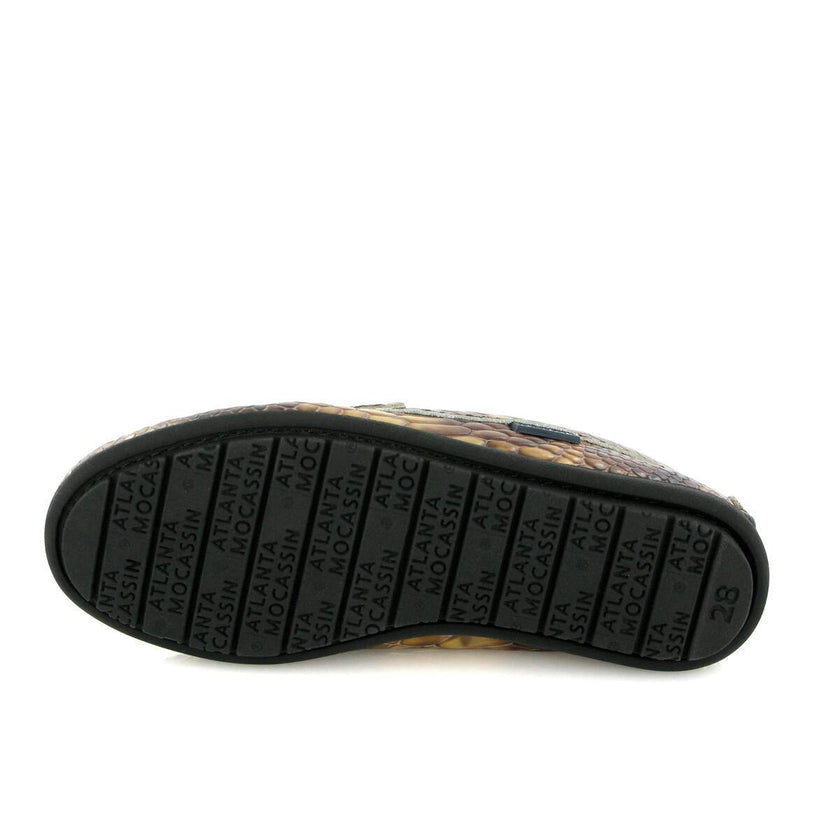 Snake Effect Leather Penny Moccasins, Camel