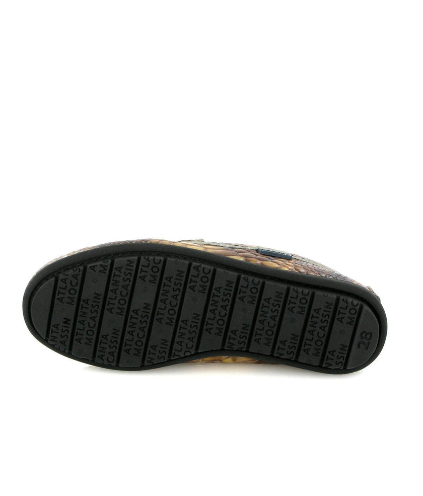 Snake Effect Leather Penny Moccasins, Camel