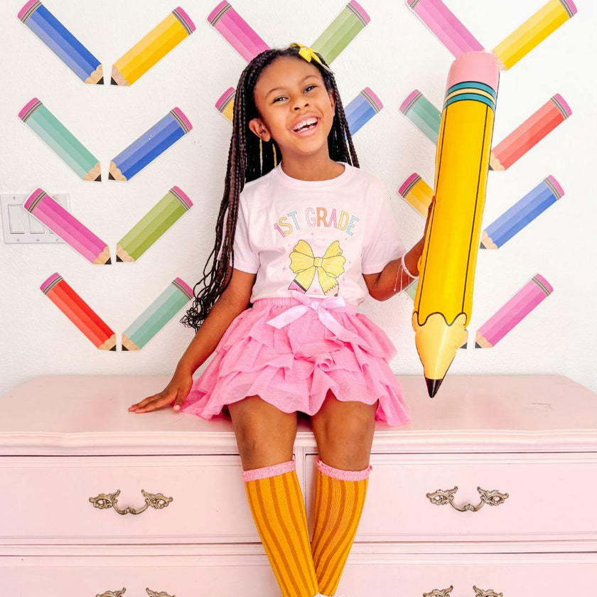 First Grade Pencil Bow Short Sleeve T-Shirt