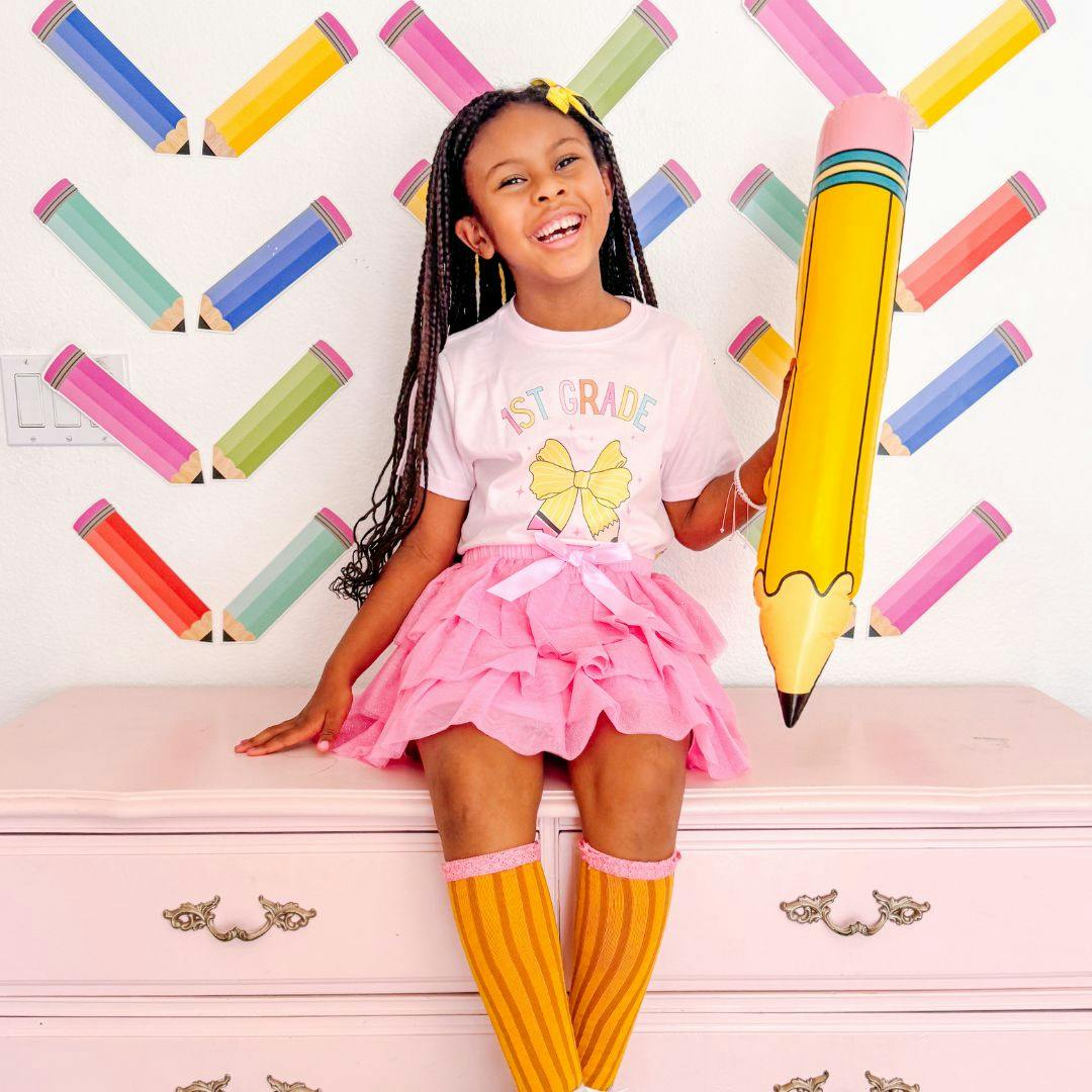 First Grade Pencil Bow Short Sleeve T-Shirt
