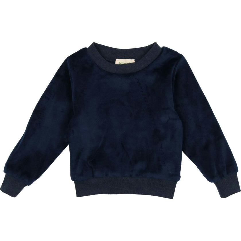 Velour Crew Neck Ribbed Cuff Long Sleeve Shirt