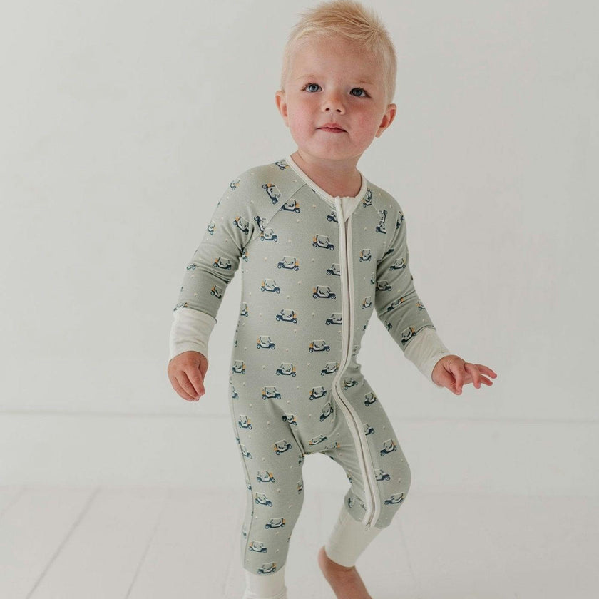 Baby Boy Long Sleeve Zip Romper in Construction