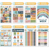 16-Piece Boho Rainbow Prek & Kindergarten Posters & 9-Piece Phonics & Vowels Posters