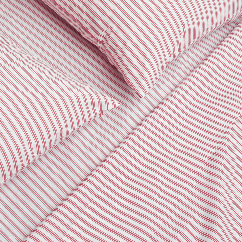 Luxe Premium Percale Bed Sheets in Antique Red Ticking