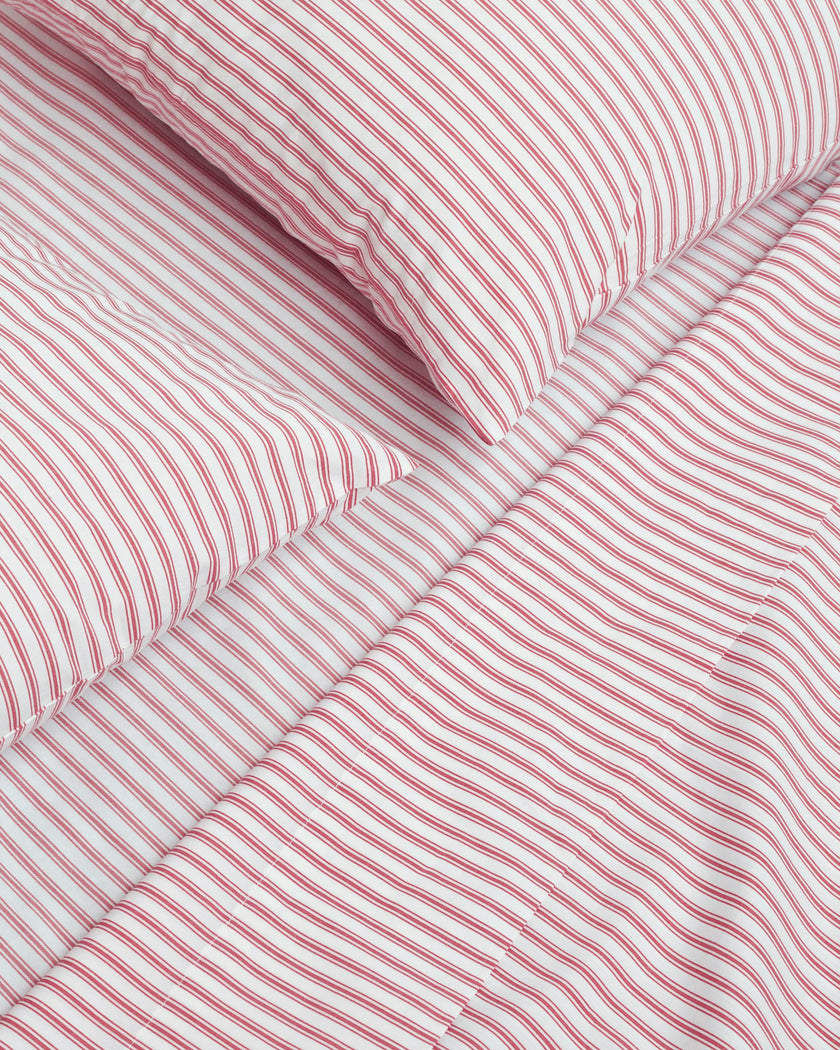 Luxe Premium Percale Bed Sheets in Antique Red Ticking
