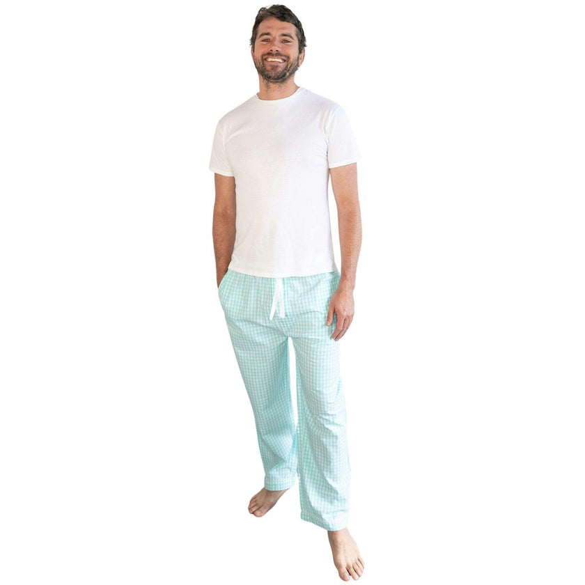 Men's Hepburn Gingham Mint PJ Pants - Organic Cotton Poplin