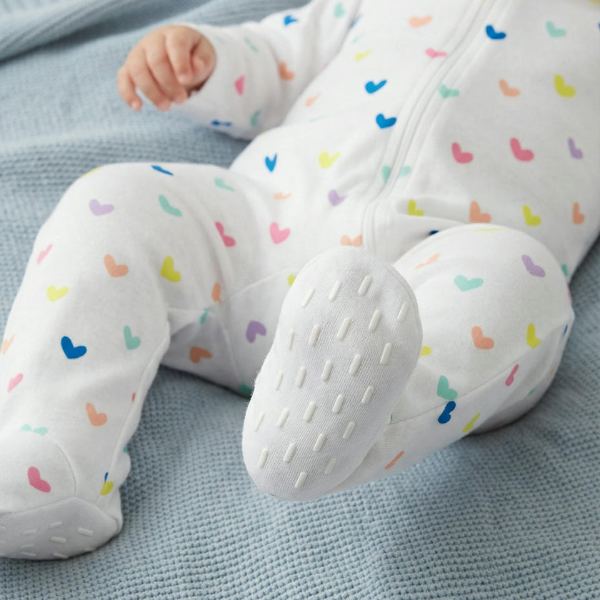 The Organic Zipper Footie [Rainbow Hearts]
