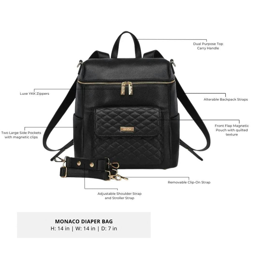 Monaco Diaper Bag | Ebony Black