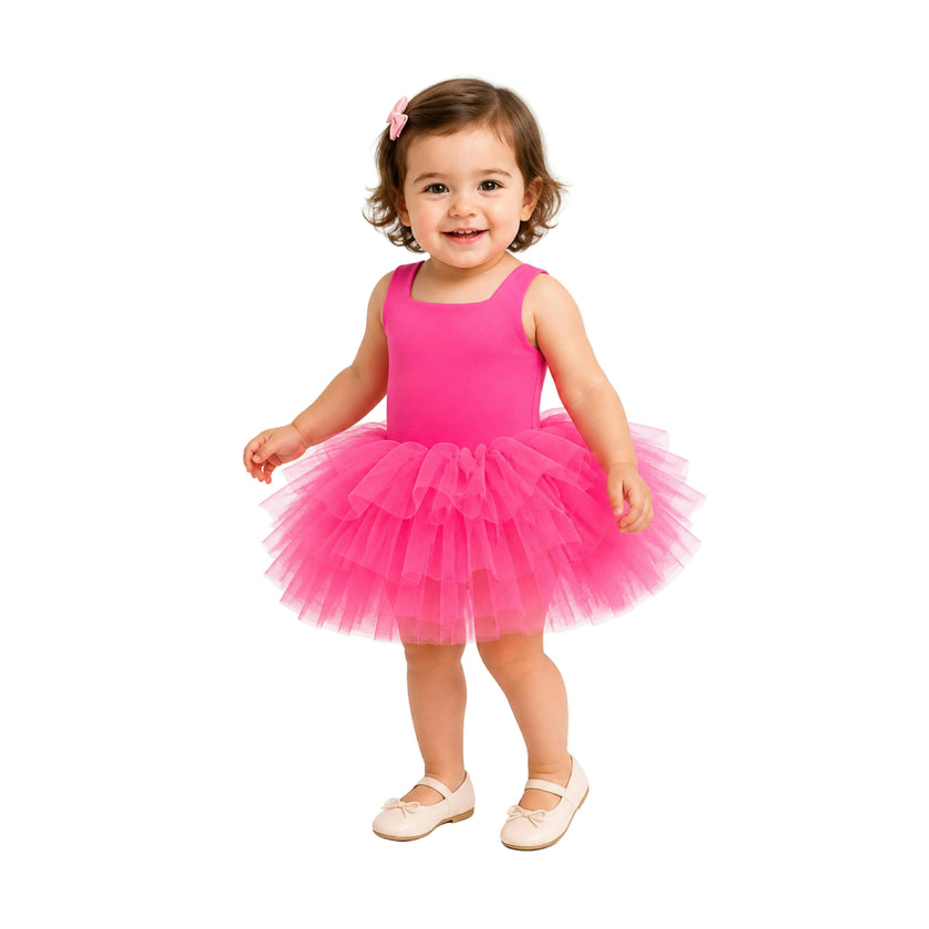Pink Neon Solid Tutu Dress
