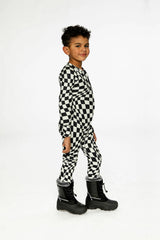 One Piece Thermal Underwear White Checkered Print