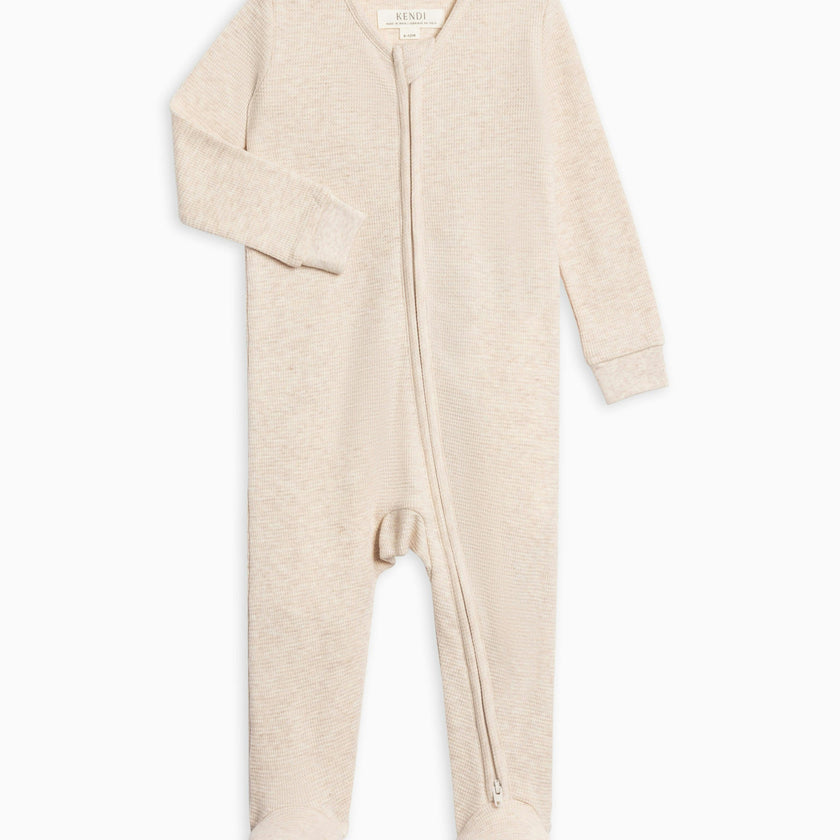 Lane Waffle Knit Zipper Sleeper Heather Oat