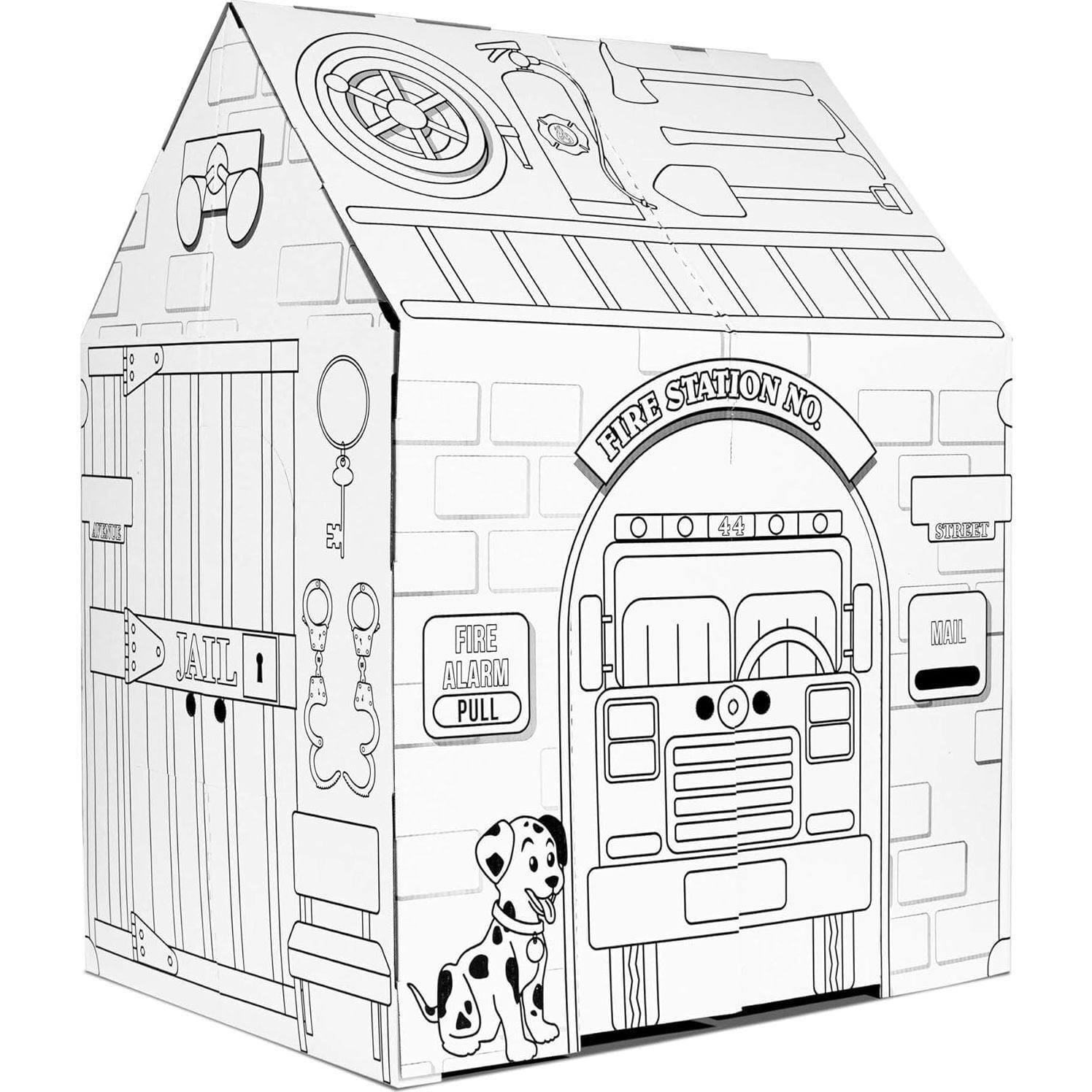 Color & Paint Cardboard Playhouse - Police & Fire Station