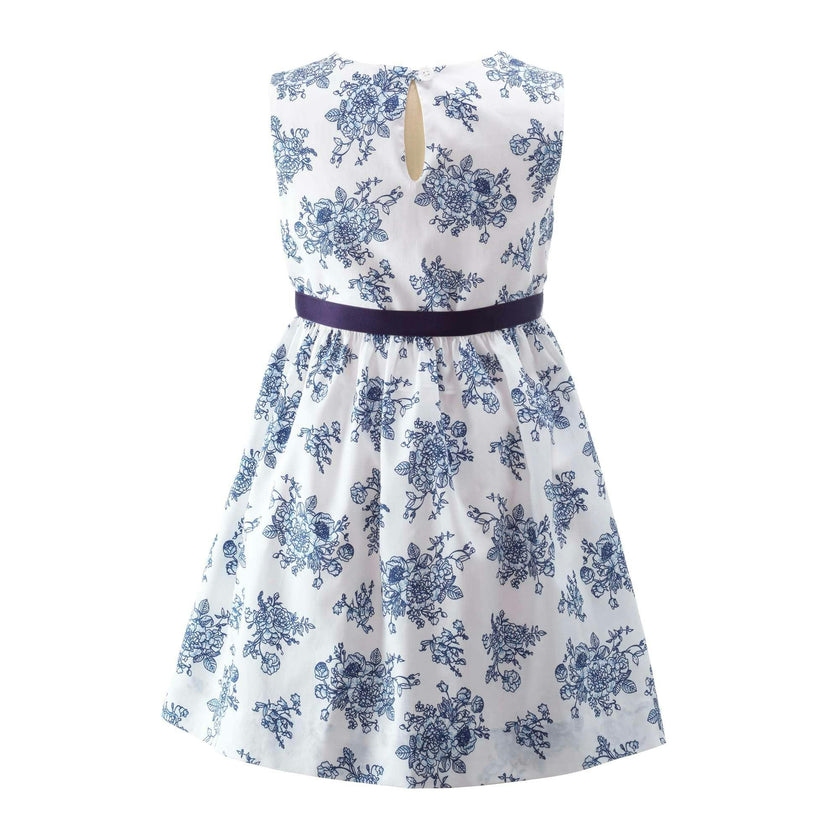 Floral Print Sash Tie Toile Dress