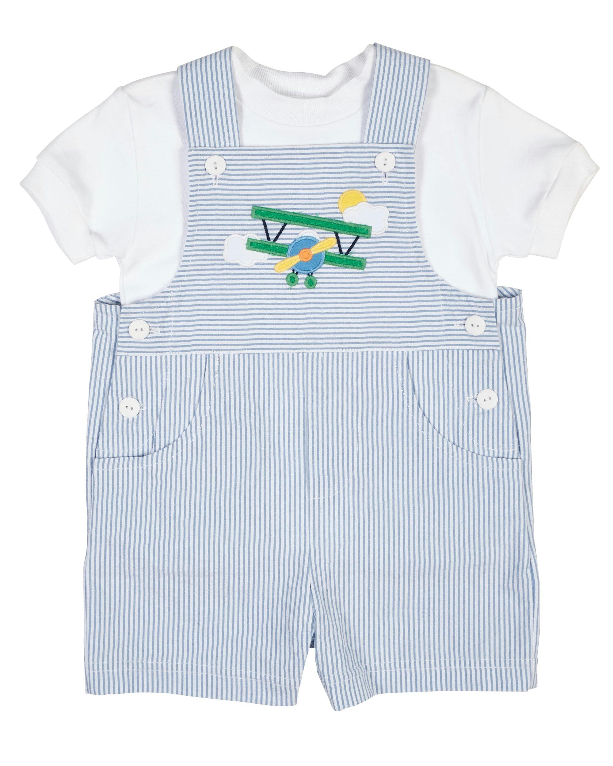 Seersucker Shortall With Airplane