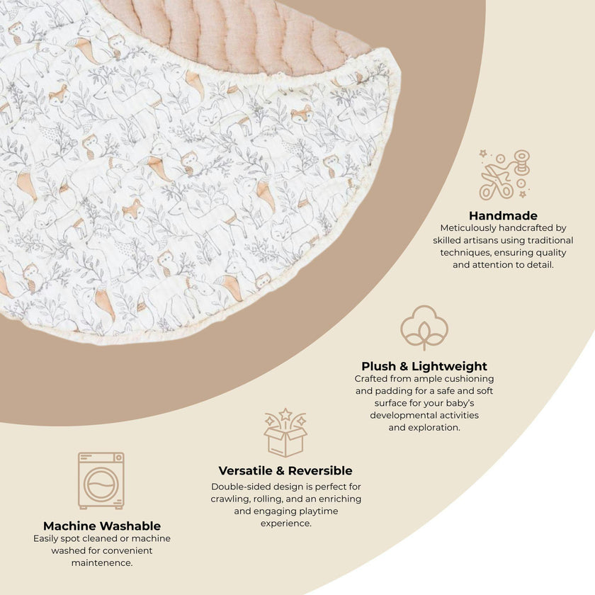 Ezra Woodland Animal Cotton Quilted Baby Play Mat