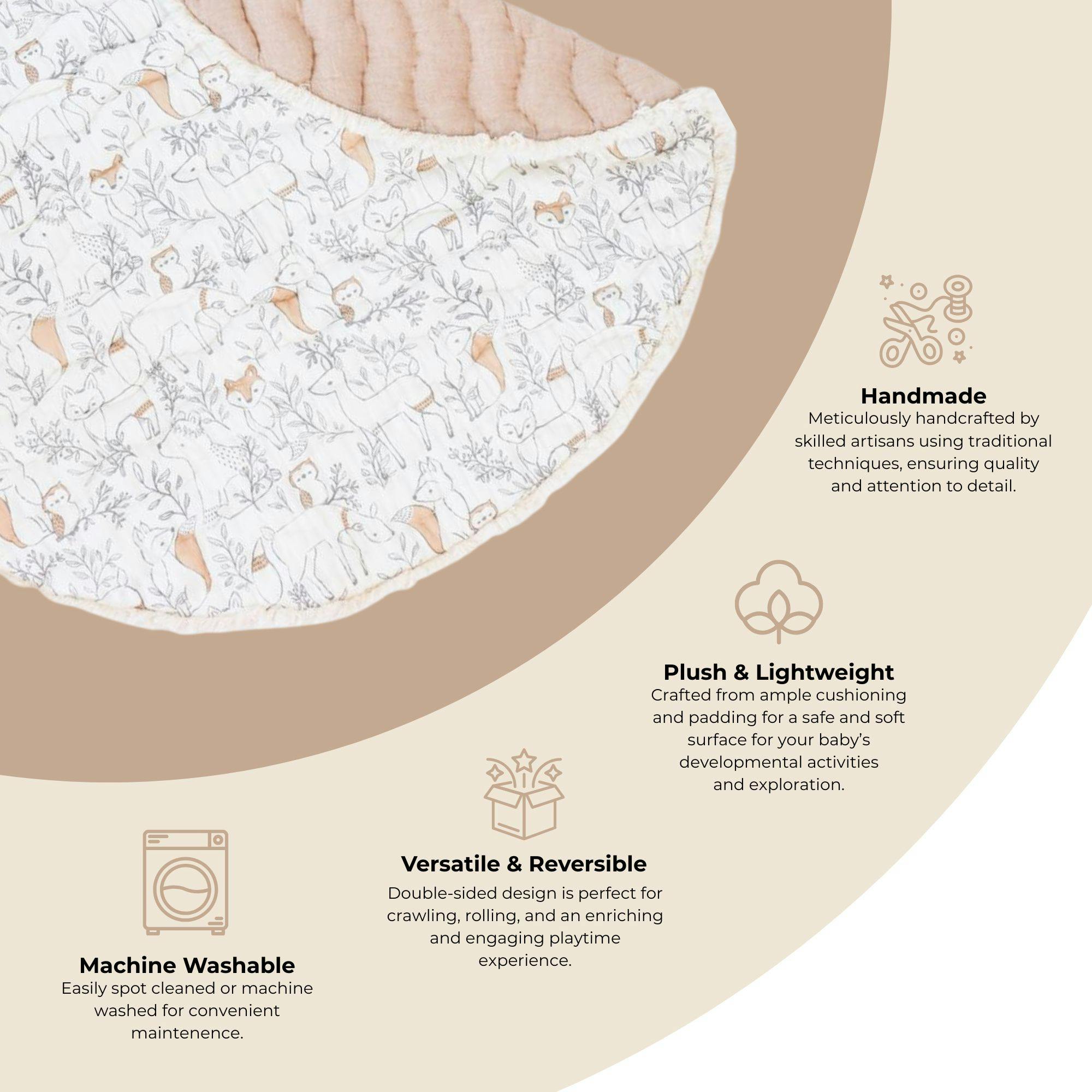Ezra Woodland Animal Cotton Quilted Baby Play Mat