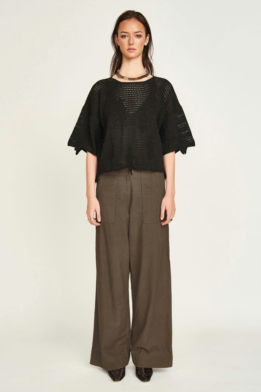 Lokaro Pointelle Top in Black