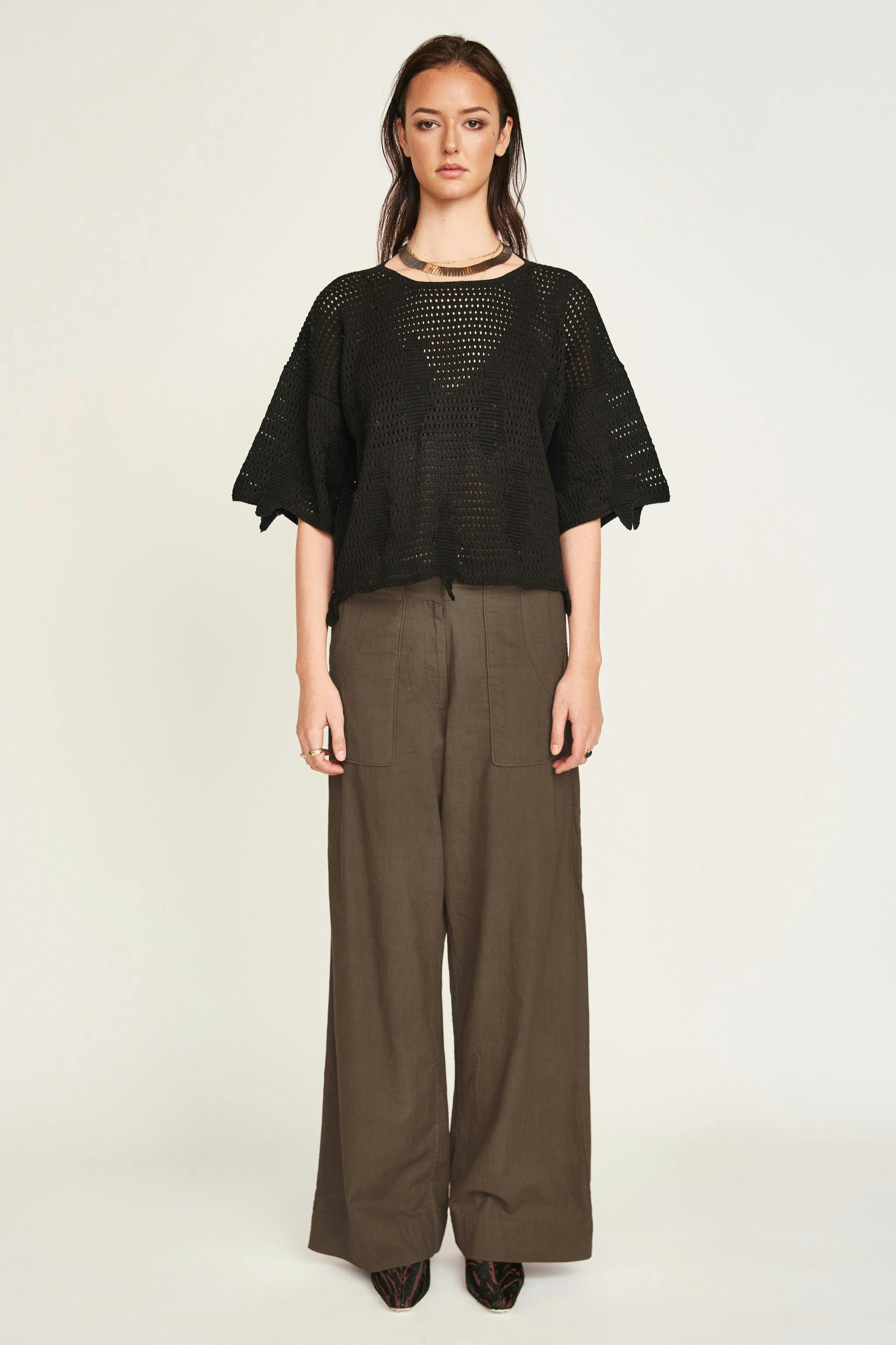 Lokaro Pointelle Top in Black
