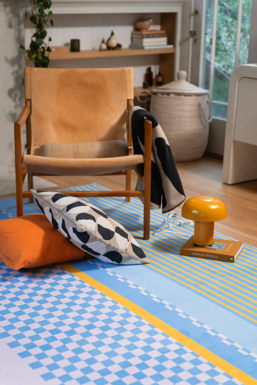 Blue and Pink Striped Checkered Rug by Heather Zhou