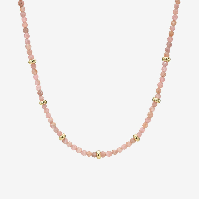 14K Gold Pink Rhodochrosite Segment Bead Necklace