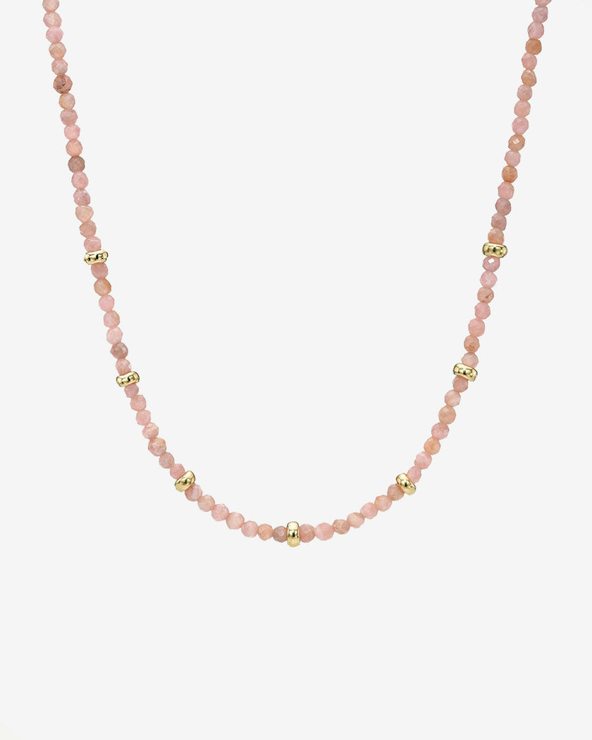 14K Gold Pink Rhodochrosite Segment Bead Necklace