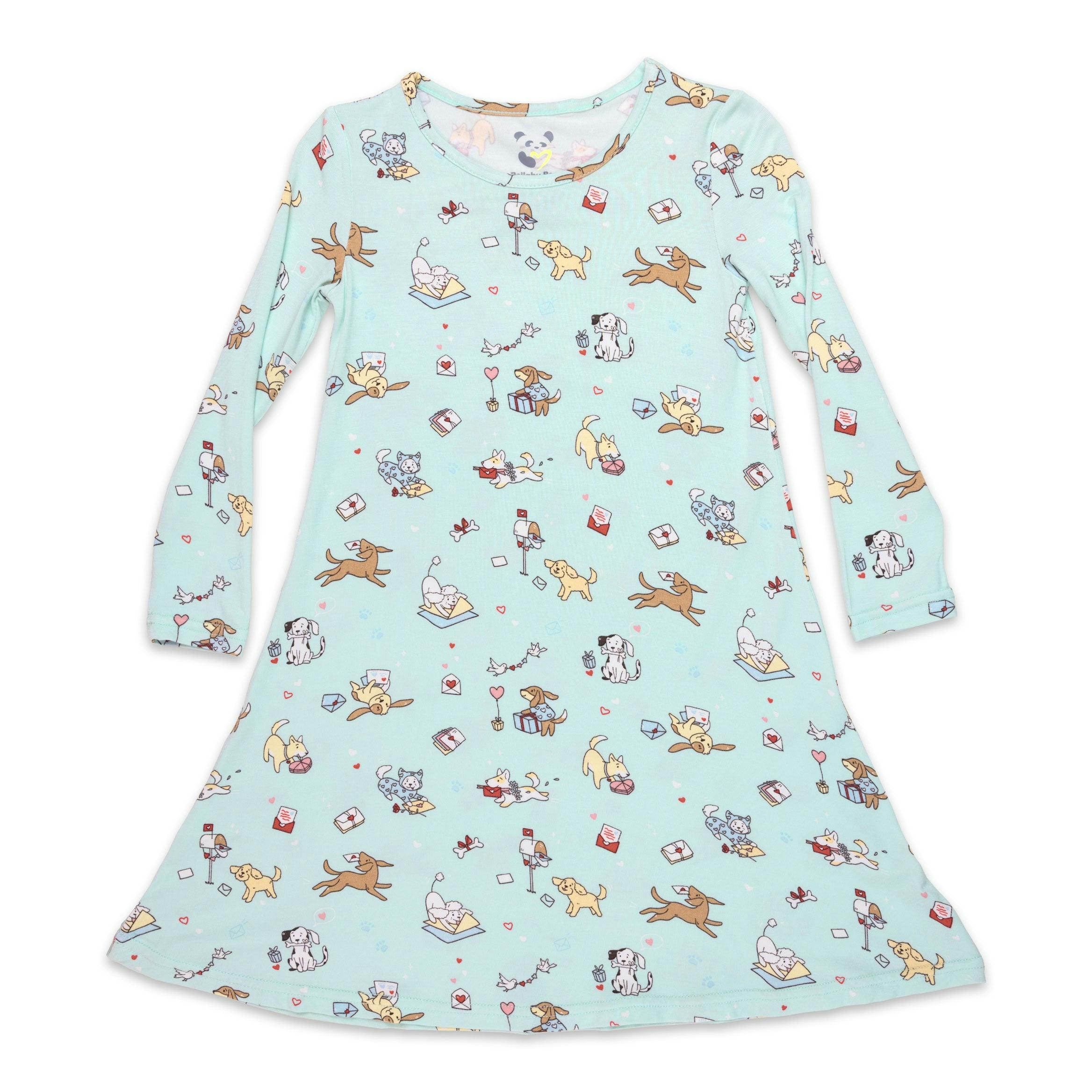 Valentines Pups Bamboo Girls' Long Sleeve Dress
