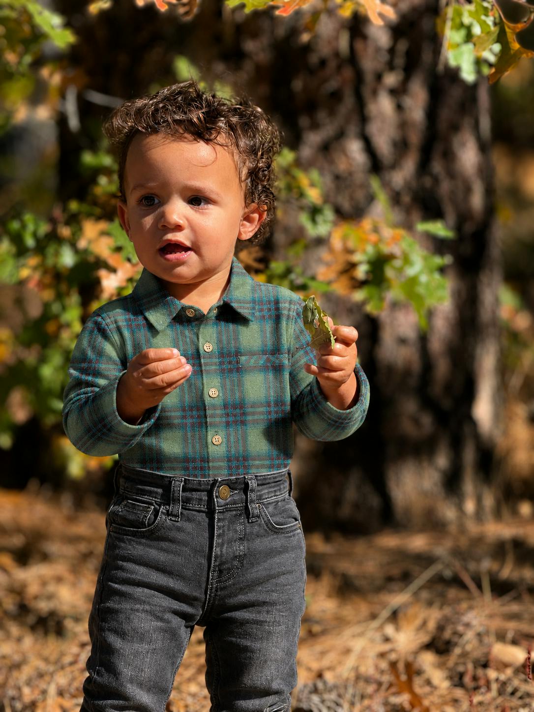 JASPER Green/Teal Plaid Woven Onesie