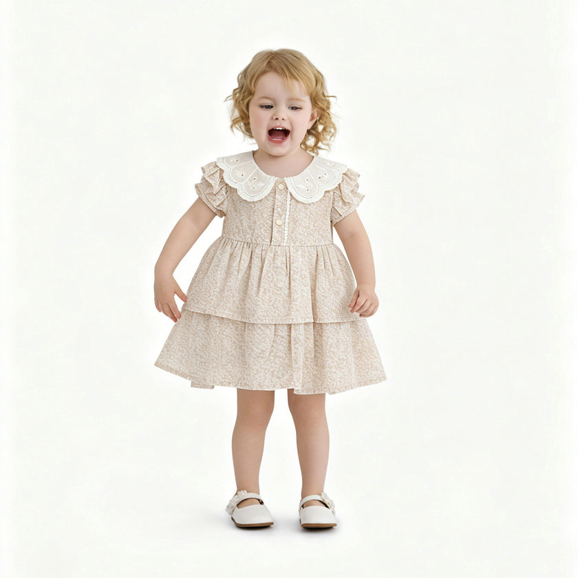 Cream Floral Tiered Dress