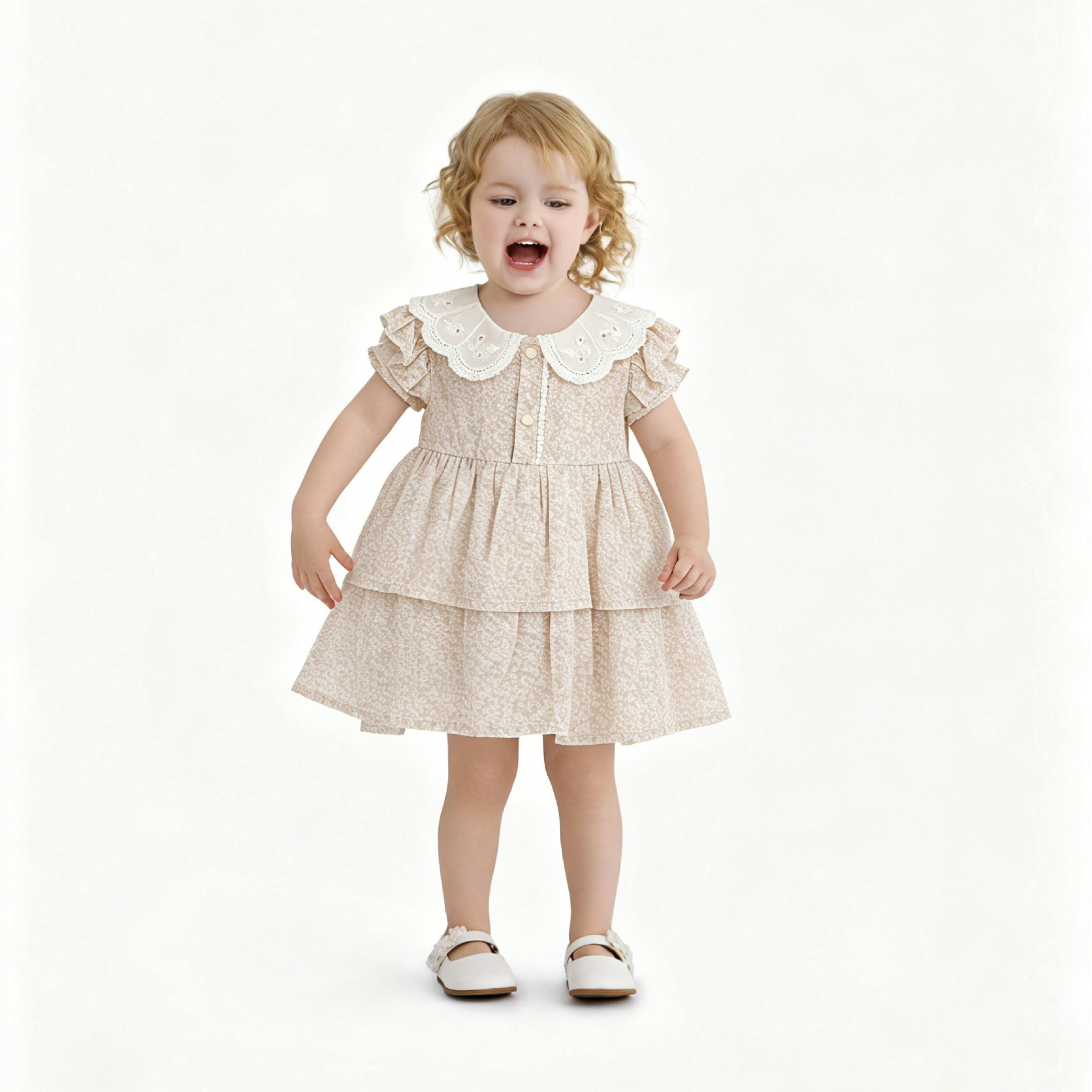 Cream Floral Tiered Dress