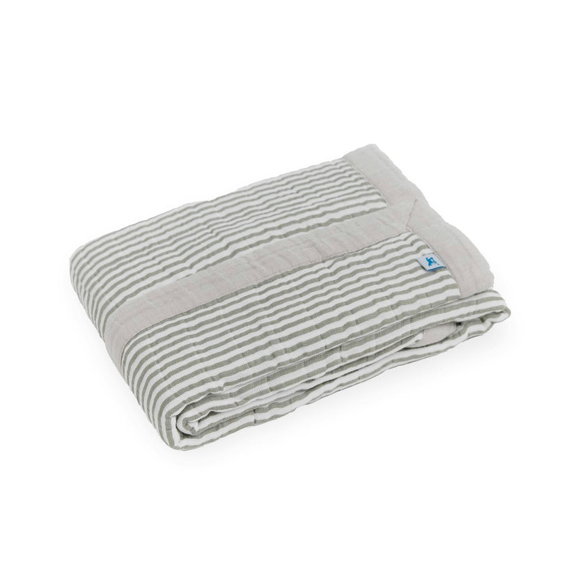 Cotton Muslin Baby Quilt - Grey Stripe