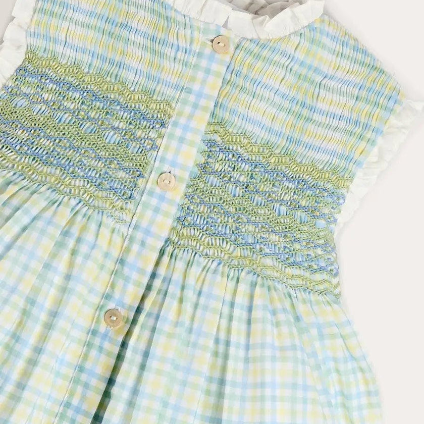 Pip Check Smocked Sleeveless Dress in Green (12mths- 10yrs)