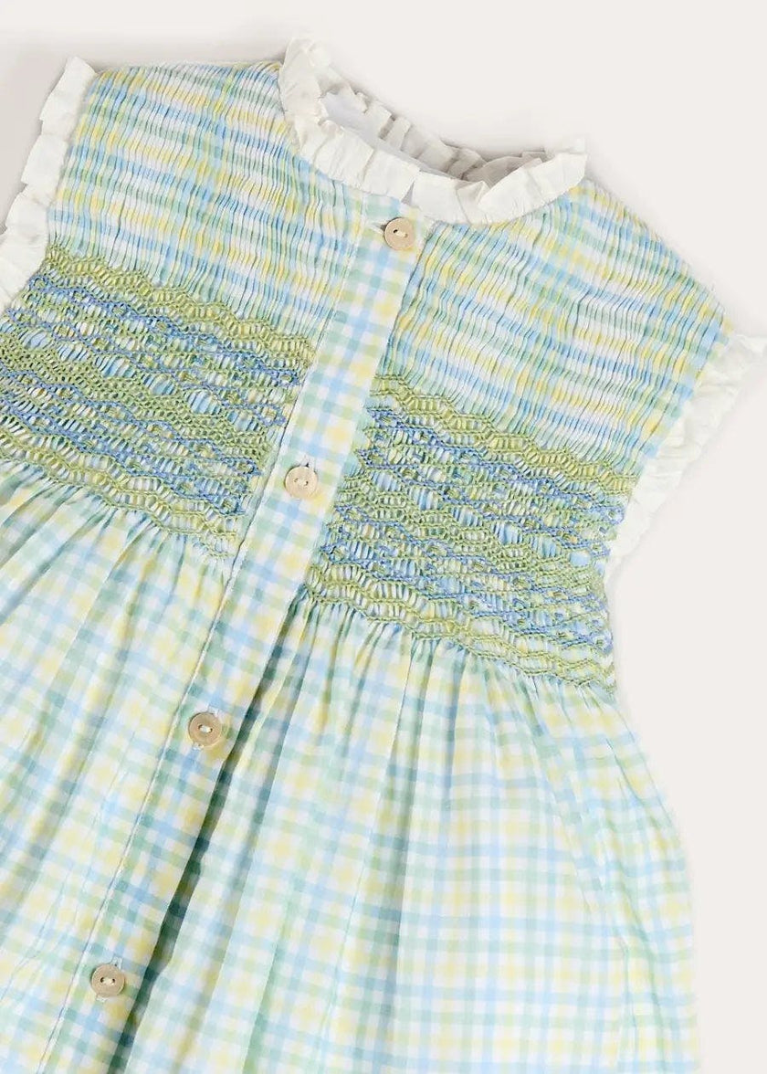 Pip Check Smocked Sleeveless Dress in Green (12mths- 10yrs)