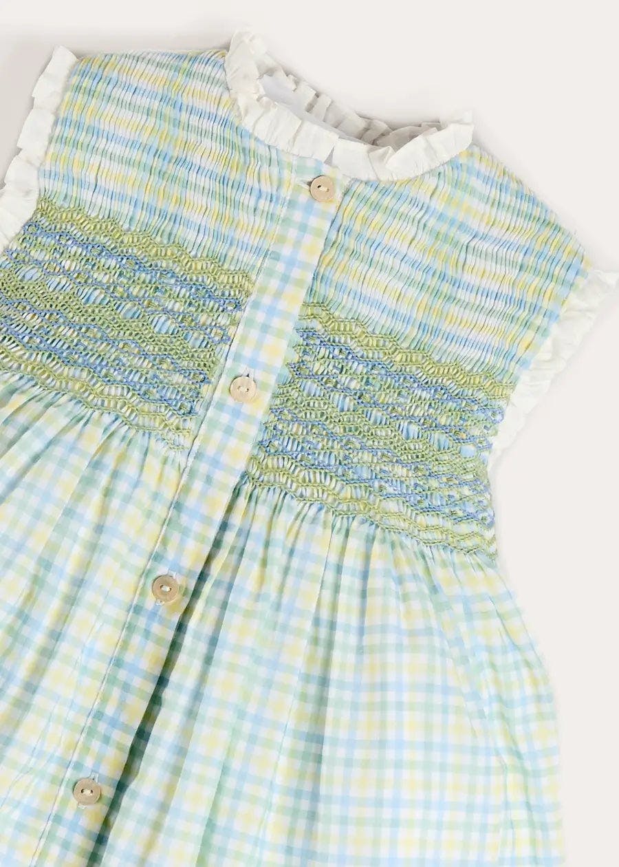Pip Check Smocked Sleeveless Dress in Green (12mths- 10yrs)
