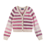 Kids Oatmeal/Purple Ombre Stripe Cardigan