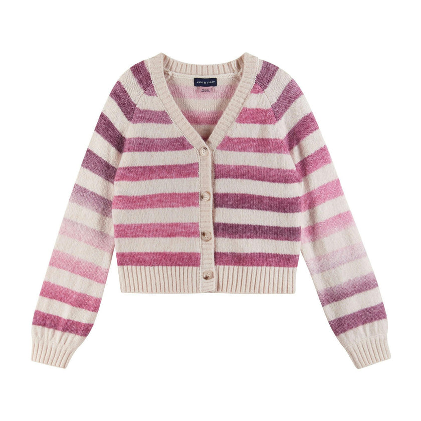 Kids Oatmeal/Purple Ombre Stripe Cardigan