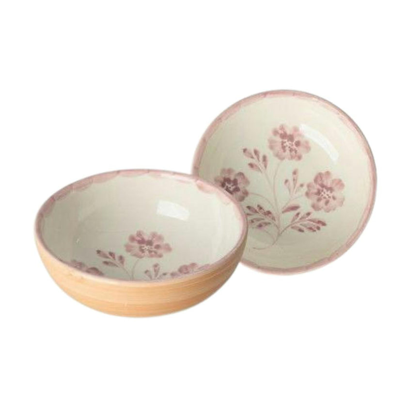 Ceramic Bowl with Hand-painted Pink Flowers - Orange - 10.14 oz