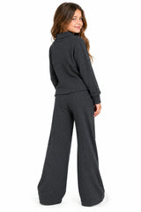 Girls Waffle Button Down and Flare Pants Set