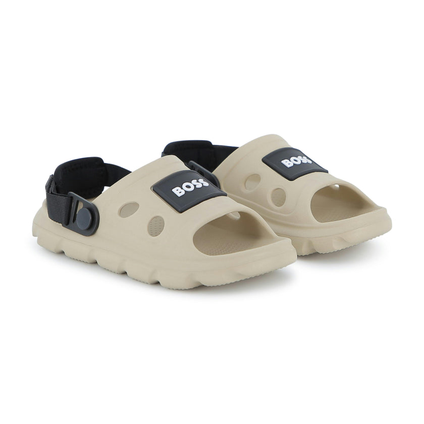 Beige BOSS Patch Sandals