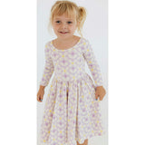 3/4 Sleeve Twirl Dress in Pale Purple Petals